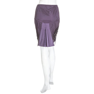 2000s Purple and Black Tulle Embellished Back Pleat Skirt