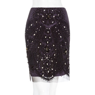 2000s Purple and Black Tulle Embellished Back Pleat Skirt