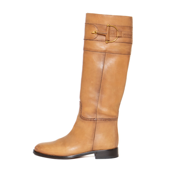 Gucci Tan Leather Horsebit Riding Boots