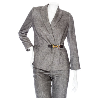 2009 Gray Wool Gold-Hardware Two-Piece Jacket and Pant Suit