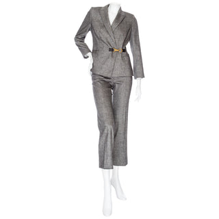 2009 Gray Wool Gold-Hardware Two-Piece Jacket and Pant Suit