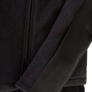 Black Leather-Trim Waterproof Paneled Ski Jacket