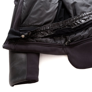 Black Leather-Trim Waterproof Paneled Ski Jacket