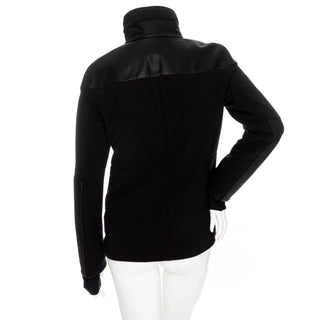 Black Leather-Trim Waterproof Paneled Ski Jacket