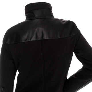 Black Leather-Trim Waterproof Paneled Ski Jacket