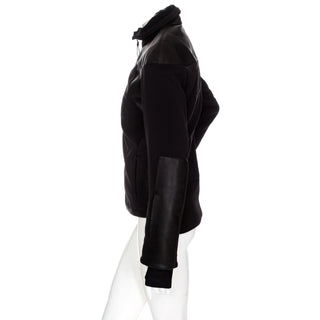 Black Leather-Trim Waterproof Paneled Ski Jacket