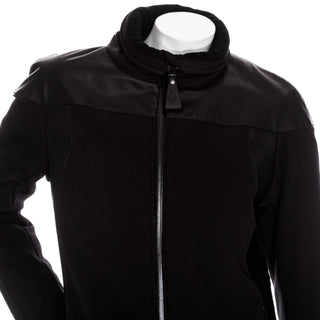 Black Leather-Trim Waterproof Paneled Ski Jacket