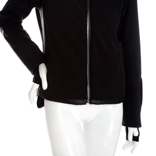 Black Leather-Trim Waterproof Paneled Ski Jacket