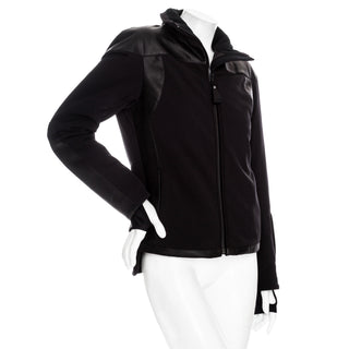 Black Leather-Trim Waterproof Paneled Ski Jacket