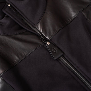 Black Leather-Trim Waterproof Paneled Ski Jacket