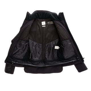 Black Leather-Trim Waterproof Paneled Ski Jacket