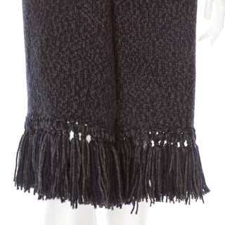 Vintage Gray and Blue Cashmere Chunky Fringed Scarf