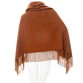 Brown Cashmere Fringed Cowl-Neck Poncho