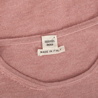 Dusty Pink Cashmere Crewneck Button-Detail Short Sleeve Tee