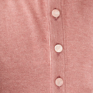 Dusty Pink Cashmere Crewneck Button-Detail Short Sleeve Tee