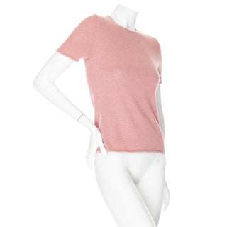 Dusty Pink Cashmere Crewneck Button-Detail Short Sleeve Tee