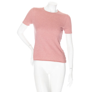 Dusty Pink Cashmere Crewneck Button-Detail Short Sleeve Tee