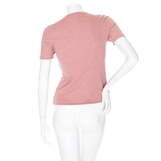 Dusty Pink Cashmere Crewneck Button-Detail Short Sleeve Tee