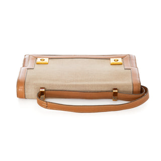 Vintage Tan Leather and Canvas Piano Shoulder Bag