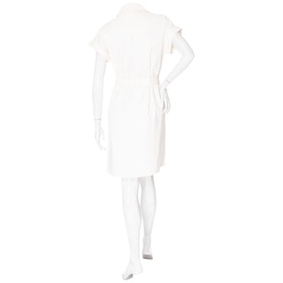 White Cotton Collared Short Sleeve Patch Pocket Dress
