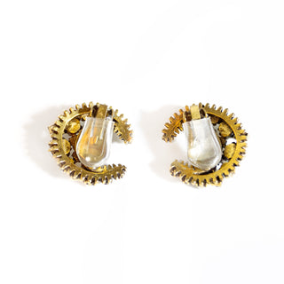 Vintage Gold-Tone and Crystal Crescent Moon Clip-On Costume Earrings
