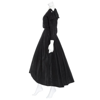 1950s Black Silk Two-Piece Top and Skirt Dress Set