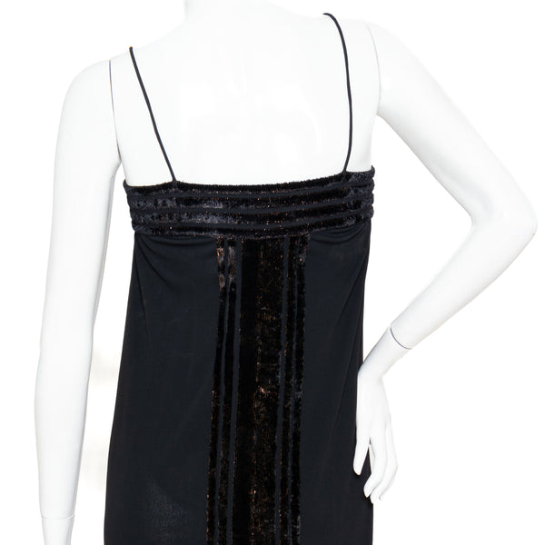 Janice Wainwright 1970s Black Velvet Burnout Dress and Matching Jacket Set