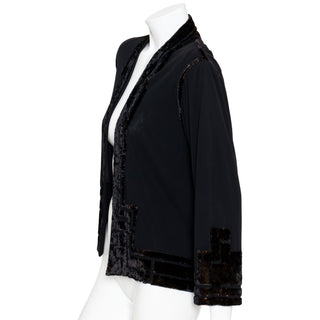 1970s Black Velvet Burnout Dress and Matching Jacket Set