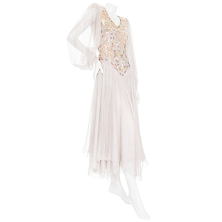 1980s Shimmer Silk Chiffon Sequin Handkerchief Dress