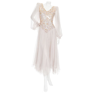 1980s Shimmer Silk Chiffon Sequin Handkerchief Dress