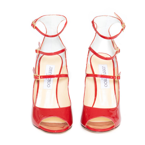 Jimmy Choo Gali Red Patent Leather Wedge Sandals