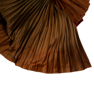 1950s Burgundy and Brown Satin Strapless Fan Pleated Gown