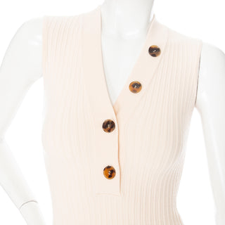 Cream Wool-Blend Knit Button Down Bodysuit