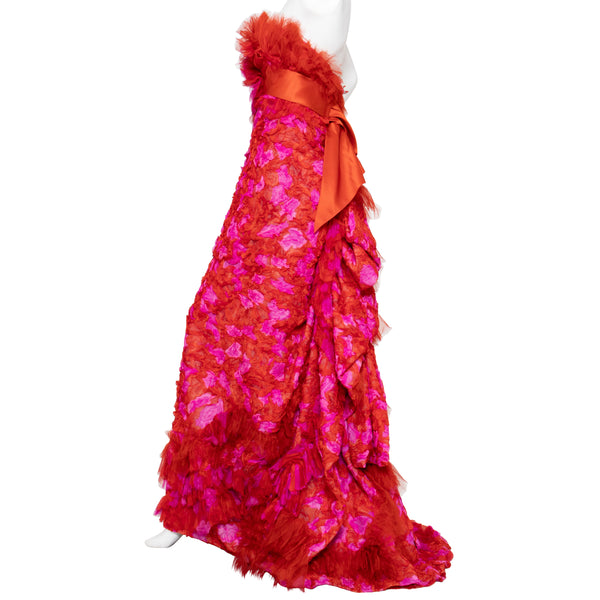 Christian Lacroix Spring 2007 Haute Couture Red and Pink Appliqué Gown