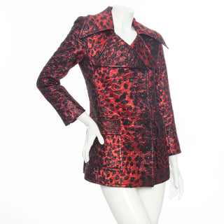 Red and Black Animal Print Two-Piece Jacket and Pant Suit