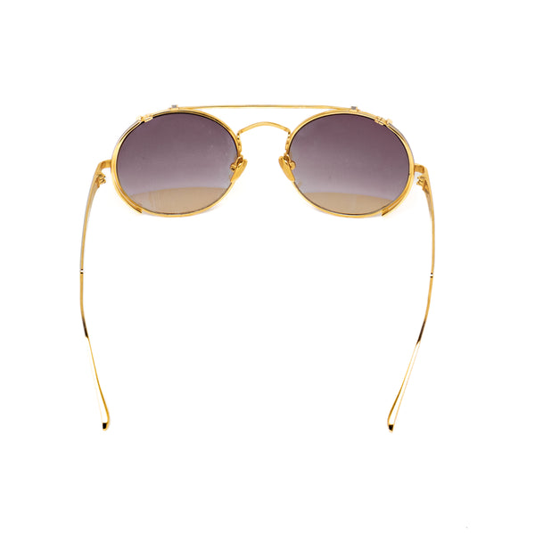 Linda Farrow Jimi Oval Yellow Gold and 1 C2 Fine Chain Sunglasses