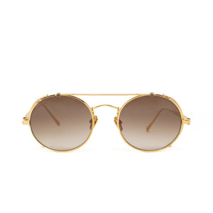 Linda Farrow Jimi Oval Yellow Gold and 1 C2 Fine Chain Sunglasses