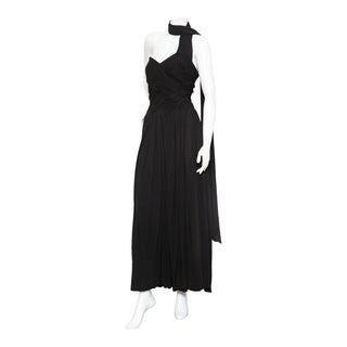 1960s Black Sleeveless Scarf Dress