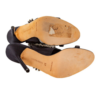 Black Satin and Crystal Embellished Sandals 37