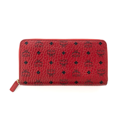 Red Logo-Embossed Large Zip Wallet