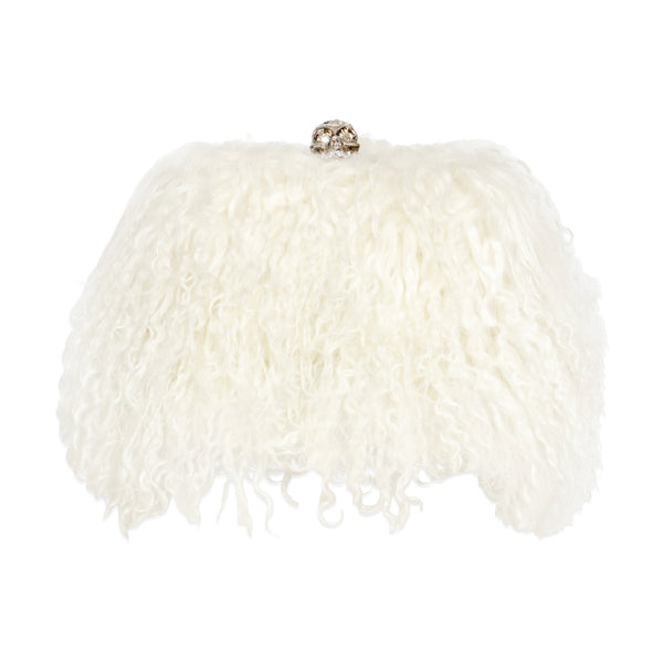Alexander McQueen Shearling Skull-Clasp Clutch Bag
