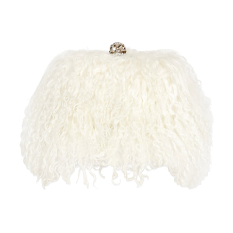 Alexander McQueen Shearling Skull-Clasp Clutch Bag