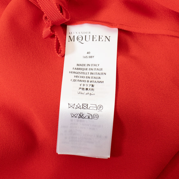 Alexander McQueen Red Silk Gathered Blouse