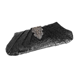 Black Ostrich Leather Crystal Embellished Clutch