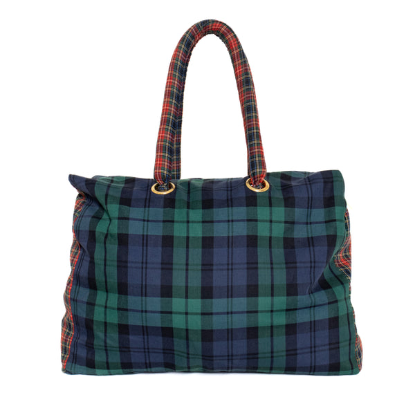 Moschino 1990s Punk Chic Tartan Plaid Tote Bag