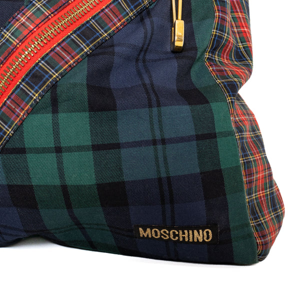 Moschino 1990s Punk Chic Tartan Plaid Tote Bag