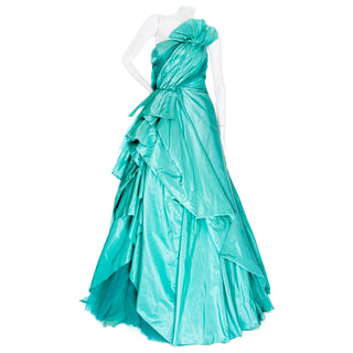 2013 Turquoise Blue Taffeta and Tulle Strapless Gown