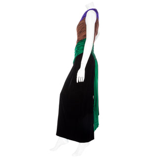 1980s Miss O Velvet and Silk One-Shoulder Evening Dress