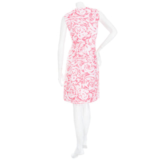 2017 White and Pink Cotton-Blend Rose Jacquard Sheath Dress