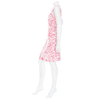 2017 White and Pink Cotton-Blend Rose Jacquard Sheath Dress